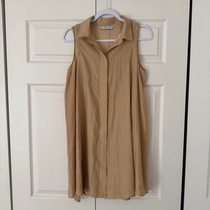 Amanda Uprichard collared silk sleeveless button down dress gold size medium